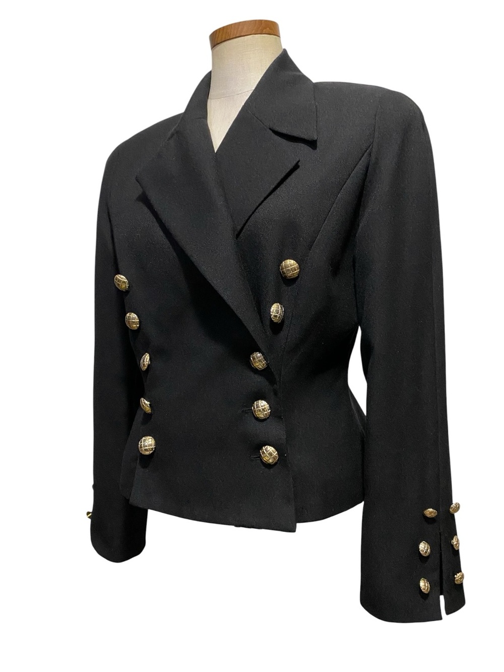 Vintage Scaasi Black Cropped Double Breasted Dress Jacket M/L Old Money Military